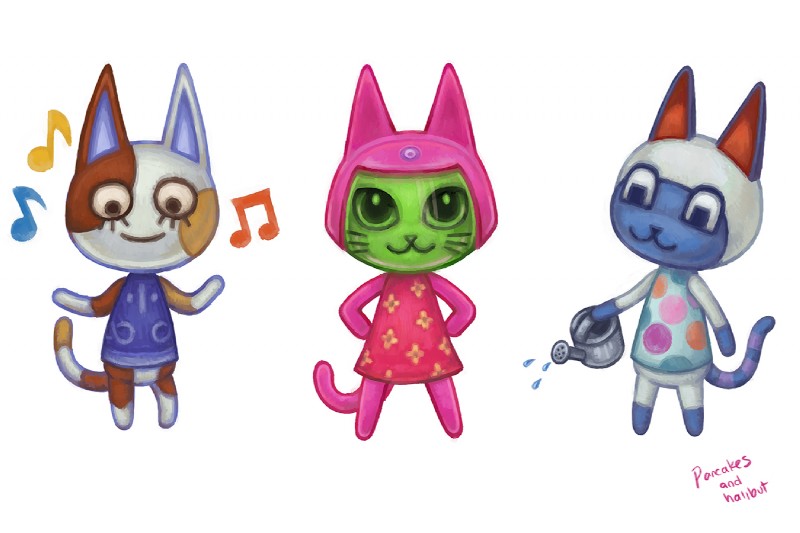 meow, mitzi, and purrl (animal crossing and etc) created by dustbowler49