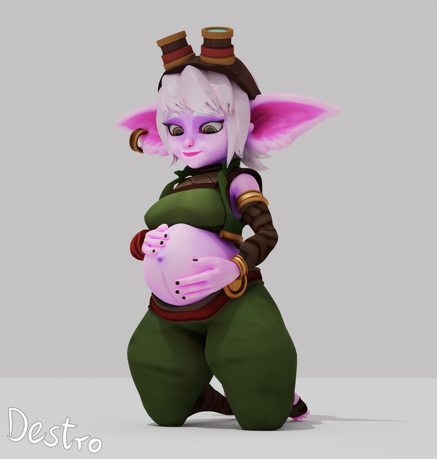 breasts clothed clothing ear_piercing ear_ring eyewear eyewear_on_head female goggles goggles_on_head hair piercing pregnant pregnant_female purple_body purple_skin ring_piercing solo white_hair hdddestroyer league_of_legends riot_games tencent tristana_(lol) humanoid yordle 3d_(artwork) absurd_res digital_media_(artwork) hi_res