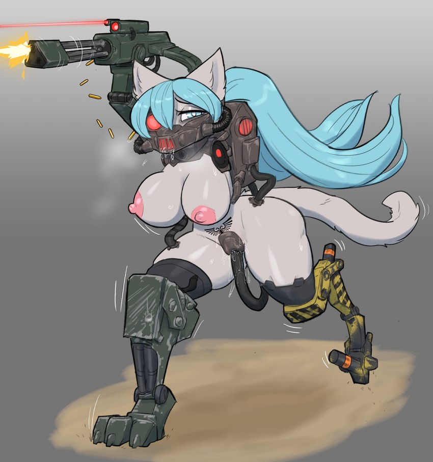 2_artificial_limbs 2_missing_limbs amputee anthro big_breasts blue_eyes blue_hair bodily_fluids body_control breasts bullet_casing claws collar cosplay cybernetic_face cybernetic_leg cybernetic_limb cybernetics disability drooling eyebrows female fluffy fluffy_tail gas_mask gatling_gun genital_fluids grey_body gun hair laser_pointer looking_at_viewer machine machine_gun mask minigun missing_all_arms mostly_nude nipples penetration prosthetic prosthetic_leg prosthetic_limb quadruple_amputee raised_inner_eyebrows ranged_weapon running saliva scope sex_slave shooting shooting_gun slave slave_warrior small_waist solo spreading steam submissive submissive_anthro submissive_female sweat tail thick_thighs tube vaginal vaginal_fluids vaginal_penetration weapon womb_tattoo psakorn_tnoi darktide warhammer_(franchise) warhammer_40000 hochune_meowku cyborg domestic_cat felid feline felinid felis mammal servitor 2023 hi_res story story_in_description