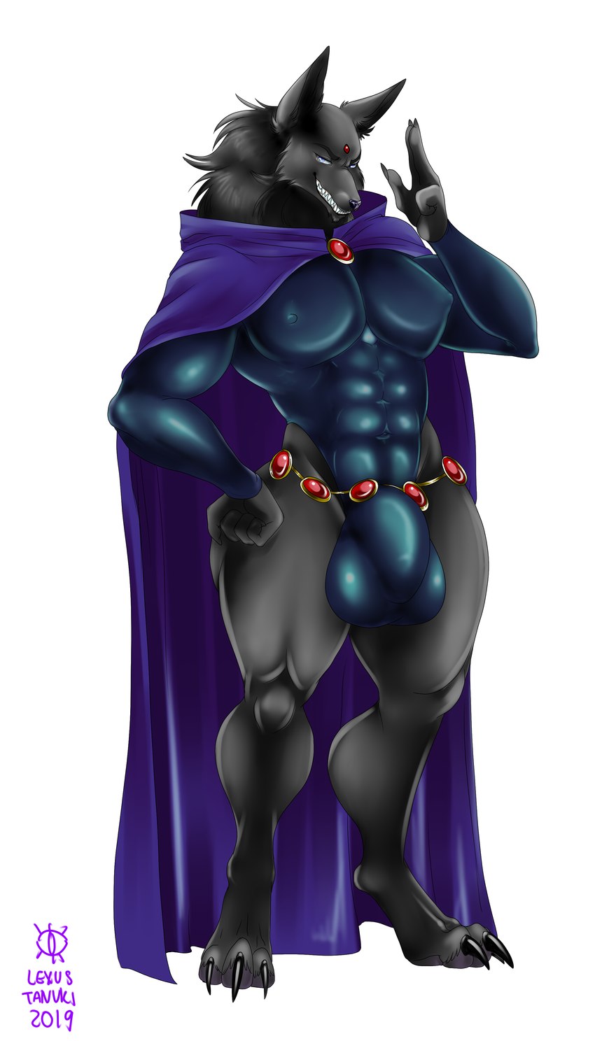 anthro balls bulge clothed clothing cosplay costume crossdressing fur genitals holidays male muscular muscular_anthro muscular_male nipples simple_background smile solo lexus_tanuki_(artist) blizzard_entertainment dc_comics halloween warcraft dalrus_plaguefang_(character) raven_(dc) avian bird canid corvid corvus_(genus) mammal oscine passerine werecanid werecreature worgen 2019 absurd_res digital_media_(artwork) hi_res