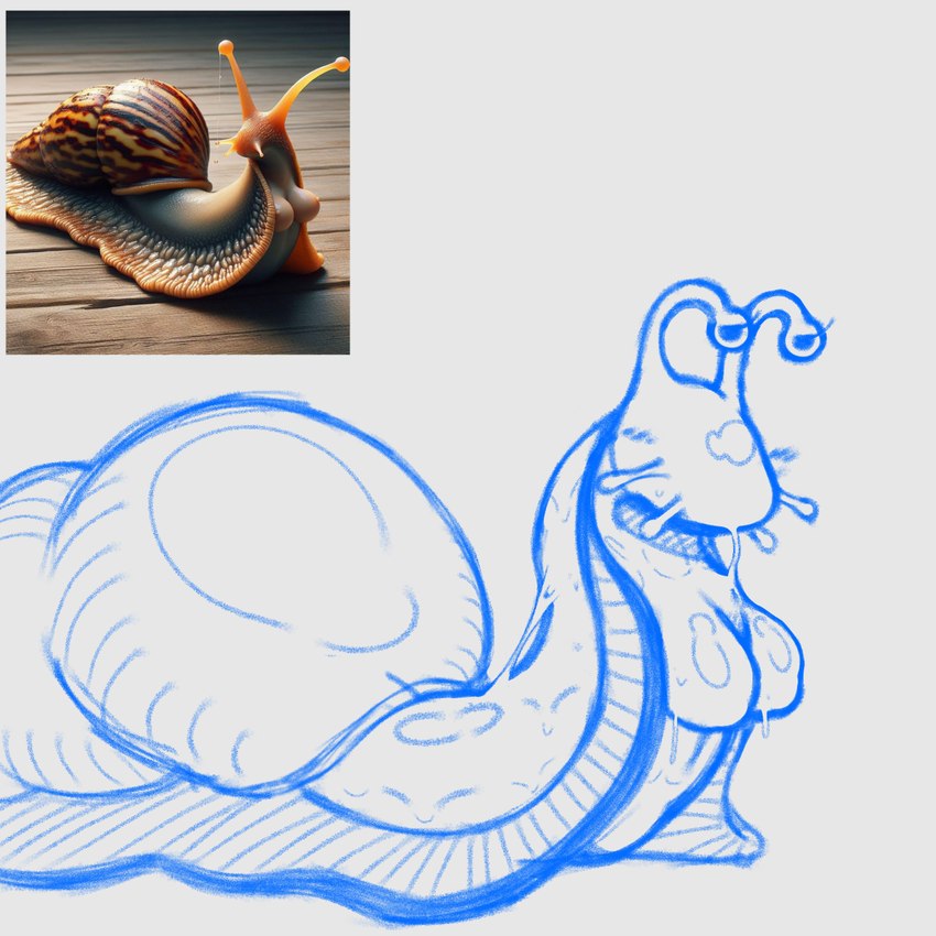 blush blush_lines breasts female feral glistening glistening_body looking_at_viewer lying nipples non-mammal_breasts on_front reference_image shell simple_background size_difference slime solo white_background ai_generated_reference bell_crd gastropod mollusk snail 1:1 hi_res sketch