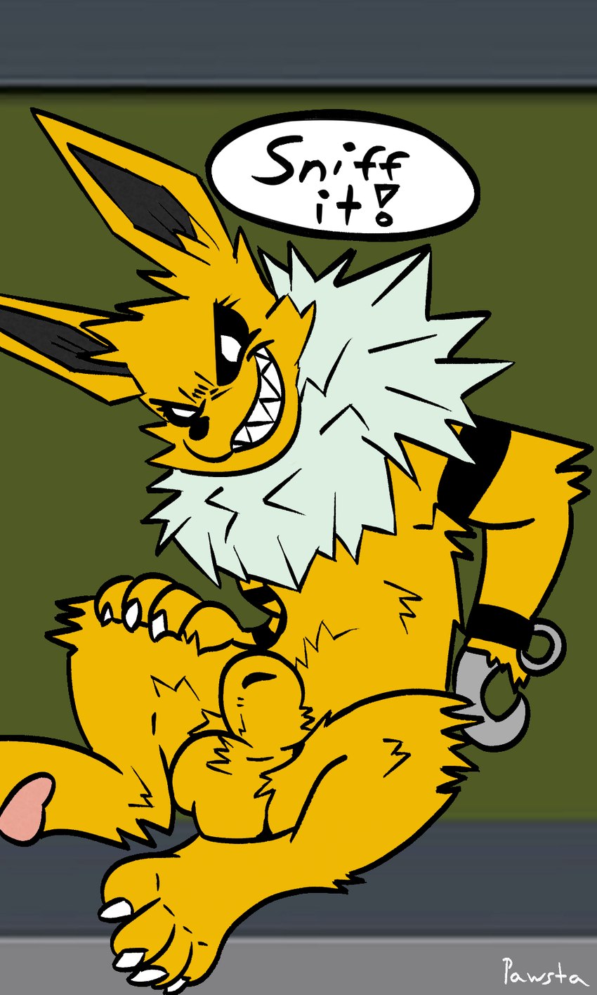 animal_genitalia anthro balls evil_grin genitals hook hook_hand male sheath smile solo conditional_dnp pawsta game_boy game_boy_family nintendo pokemon juggernaut_(pawsta) eeveelution generation_1_pokemon jolteon pokemon_(species) hi_res