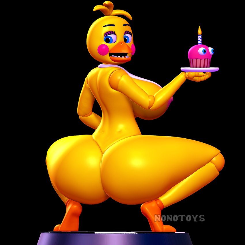 3d_modeling 3d_print anthro beak bib big_breasts big_butt blue_eyes breasts butt candle checkered checkered_floor cupcake female food looking_at_viewer machine nipples open_mouth pink_cheeks pose simple_background solo toy nonotoys five_nights_at_freddy's five_nights_at_freddy's_2 scottgames toy_chica_(fnaf) animatronic avian bird chicken galliform gallus_(genus) phasianid robot 1:1 3d_(artwork) digital_media_(artwork) hi_res pinup