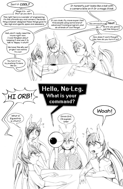 anthro bat_wings dialogue female greeting group levitation male membrane_(anatomy) membranous_wings text wings replica_(artist) hasbro my_little_pony fan_character nectarine_wynne nightseeker_(oc) nolegs_(oc) vigil_(oc) bat_pony equid mammal 2016 better_version_at_source comic english_text hi_res monochrome