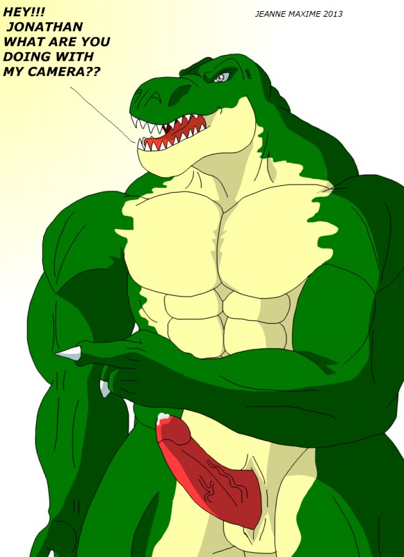 abs angry animal_genitalia anthro athletic balls biceps big_penis biped bodily_fluids claws cum dialogue erection fangs flexing genital_fluids genital_slit genitals green_body green_skin grey_eyes male muscular muscular_anthro nude offscreen_character open_mouth pecs penis precum red_penis scales solo standing teeth text tongue toony vein yellow_body yellow_skin maxime-jeanne thomas_carter dinosaur lizard prehistoric_species reptile scalie theropod tyrannosaurid tyrannosauroid tyrannosaurus tyrannosaurus_rex 2013 absurd_res english_text hi_res