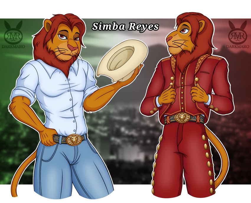 alternate_universe anthro clothed clothing fur hat headgear headwear looking_at_viewer male mexican simple_background smile solo tail darkmaro_(artist) disney the_lion_king simba_(the_lion_king) felid lion mammal pantherine digital_media_(artwork) hi_res