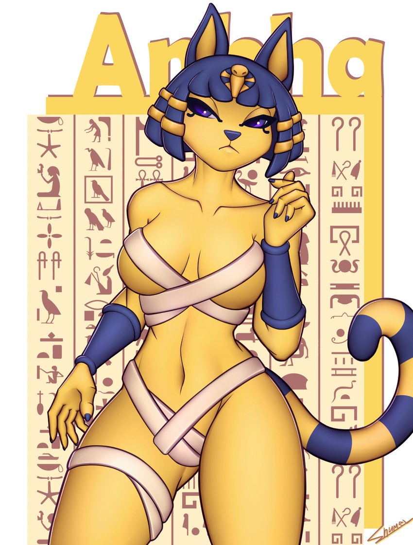 5_fingers anthro breasts chest_wraps clothed clothing exposure_variation female fingers navel purple_eyes skimpy solo standing wraps shumey animal_crossing nintendo ankha_(animal_crossing) domestic_cat felid feline felis mammal 2021 absurd_res digital_media_(artwork) hi_res