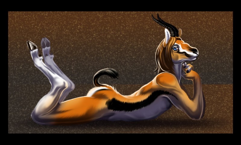 anthro biped hooves lying male nude pose solo tail bluenire dynameaux antelope bovid gazelle mammal thomson's_gazelle true_antelope 5:3 pinup