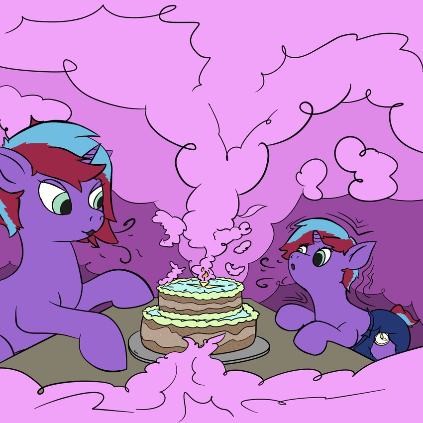 abstract_background age_regression baby blowing blue_diaper cake candle clean_diaper clock clothed clothing cutie_mark dessert diaper dual_persona female feral food furniture hair hooves horn motion_lines on_table purple_body quadruped short_hair short_mane smoke smoke_background solo table wearing_diaper wind_lines young m3g4 hasbro my_little_pony mythology charming_dazz equid equine horse mammal mythological_creature mythological_equine pony unicorn 1:1 2023 digital_media_(artwork) flat_colors hi_res