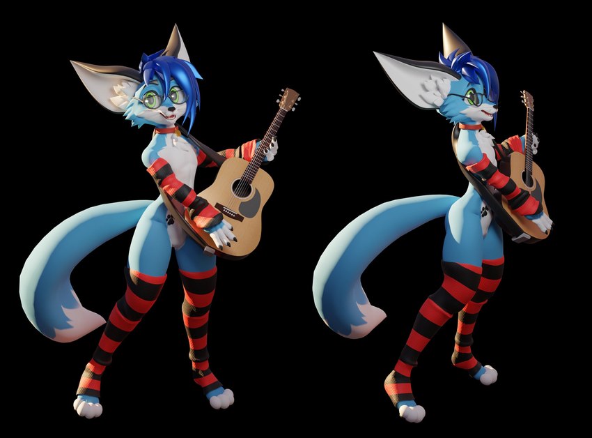 acoustic_guitar anthro arm_warmers armwear big_ears black_background blue_body blue_fur blue_hair chest_tuft clothing collar digitigrade eyewear fangs femboy footprint fox_tail fur glasses green_eyes guitar hair holding_object inner_ear_fluff legwear male musical_instrument pawprint plucked_string_instrument simple_background slim smile solo string_instrument teeth thigh_highs tuft whiskers white_body white_fur dragoon343 seth_emerald canid canine fennec_fox fox mammal true_fox 3d_(artwork) digital_media_(artwork) hi_res