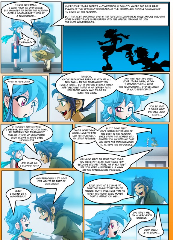 alternate_species blue_hair clothed clothing dialogue female flashback hair humanized male scarf text young mauroz friendship_is_magic hasbro my_little_pony rainbow_dash_(mlp) soarin_(mlp) wonderbolts_(mlp) human mammal comic english_text hi_res