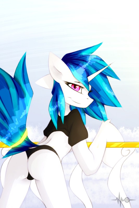 anthro blue_hair clothed clothing eyelashes female fur hair horn pink_eyes smile solo white_body white_fur queenbloodysky friendship_is_magic hasbro my_little_pony mythology vinyl_scratch_(mlp) equid equine mammal mythological_creature mythological_equine unicorn 2:3 hi_res