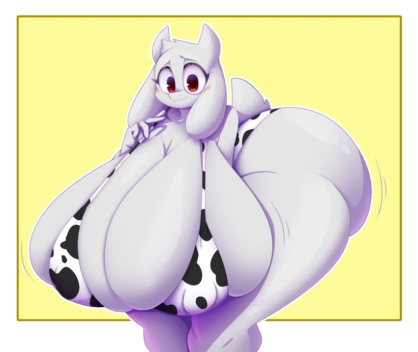 anthro big_breasts big_butt blush breasts butt clothing female fur horn huge_breasts huge_butt looking_at_viewer mature_female nipples simple_background smile solo tail white_body white_fur thiccbuns undertale undertale_(series) toriel boss_monster_(undertale) bovid caprine mammal digital_media_(artwork) hi_res