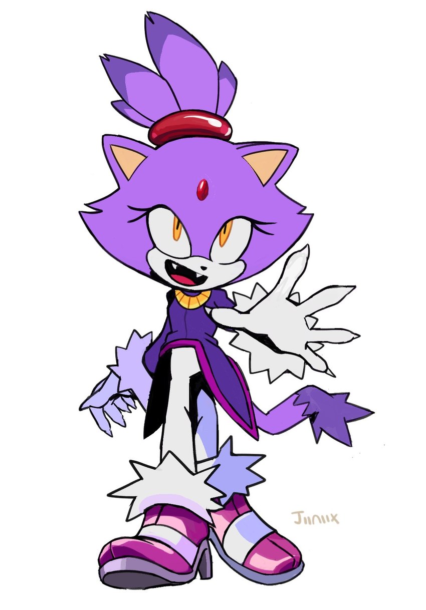 5_fingers anthro bindi clothed clothing cute_fangs eyelashes female fingers footwear high_heels looking_at_viewer open_mouth purple_body red_bindi shoes simple_background solo white_background yellow_eyes jiiniix sega sonic_the_hedgehog_(series) blaze_the_cat domestic_cat felid feline felis mammal 2022 artist_name hi_res