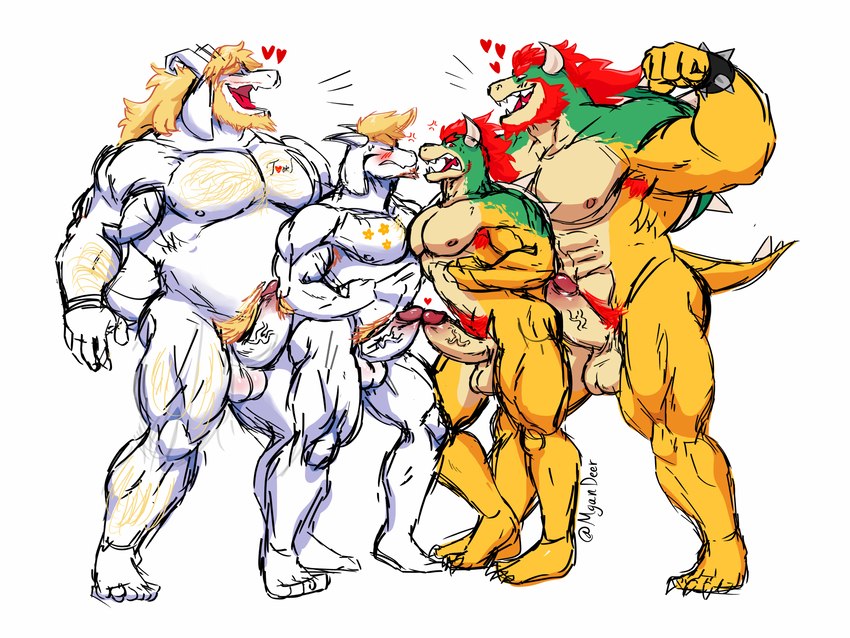 asgore dreemurr, asriel dreemurr, bowser, and bowser jr. (undertale (series) and etc) created by morgan deer