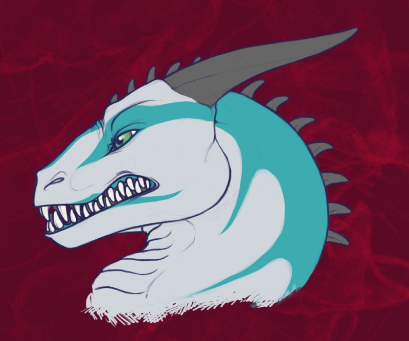 ambiguous_gender angry fangs green_eyes growling horn open_mouth solo spines teeth threatening lindserton mythology albeon dragon mythological_creature mythological_scalie scalie bust_portrait portrait