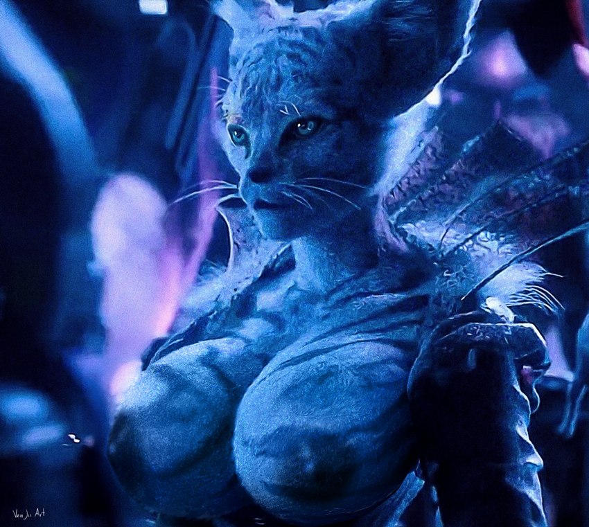 anthro areola big_areola big_breasts breasts female fur huge_breasts nipples photobashing solo striped_body striped_fur stripes white_body white_fur third-party_edit venjiiart ready_player_one queen_of_cats domestic_cat felid feline felis mammal 2023 3d_(artwork) digital_media_(artwork) hi_res screencap_edit