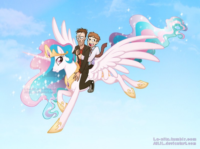 clothing cloud cutie_mark disappointed feathered_wings feathers female feral flying footwear fur grin group hair horn hugh_laurie male multicolored_hair necktie outside princess riding robert_sean_leonard royalty shoes sky skyscape smile sparkles spread_wings straddling suit white_body white_fur wide_eyed wings la-nita friendship_is_magic hasbro house.m.d. my_little_pony mythology gregory_house james_wilson princess_celestia_(mlp) equid equine human mammal mythological_creature mythological_equine winged_unicorn 2014 crossover