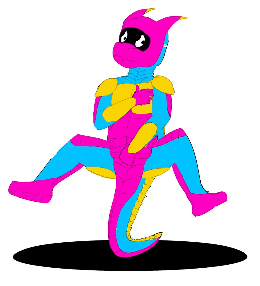 anthro art_meme biped front_view hand_on_chest hand_on_crotch horn male simple_background solo spot_shadow spread_legs spreading standing_on_tail tail_scales visor white_background young m3g4 cartoon_network_palette_challenge fylvex_(m3g4) synth_(vader-san) 2022 absurd_res digital_media_(artwork) flat_colors full-length_portrait hi_res portrait sketch