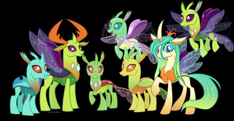 female feral flying group horn insect_wings male simple_background wings vector-brony friendship_is_magic hasbro my_little_pony queen_chrysalis_(mlp) thorax_(mlp) arthropod changeling 2017 absurd_res alpha_channel hi_res