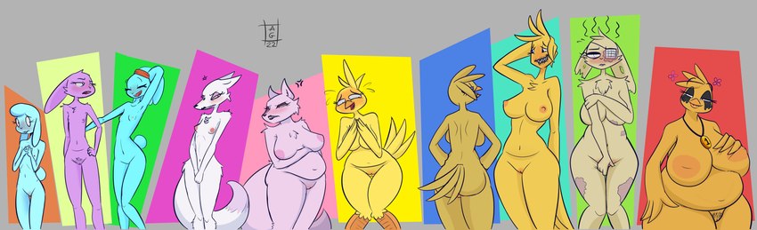 amused annoyed anthro bandage beak blind blush breasts butt confusion disability embarrassed excited female genitals grin group happy jealous lineup makeup nude pussy scar shy smile artgalanesh five_nights_at_freddy's five_nights_at_freddy's_2 roommates:motha scottgames april_marchand_may_(roommates) beanie_(roommates) bonbon_(roommates) bonnibel_(roommates) bonnie_(fnaf) cheeky_(roommates) chica_(fnaf) chichi_(roommates) chiclet_(roommates) foxglove_(roommates) goose_(roommates) mangle_(fnaf) mango_(roommates) avian bird canid canine chicken fox galliform gallus_(genus) humanoid lagomorph leporid mammal phasianid rabbit absurd_res hi_res