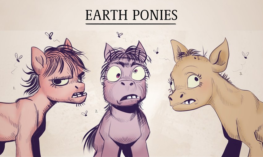 balding caricature cross-eyed derp_eyes group hair looking_at_viewer male mane messy_hair messy_mane smelly speciesism text underbite xenophobia imalou hasbro mlp_g5 my_little_pony arthropod earth_pony equid equine fly_(animal) horse insect mammal pony digital_media_(artwork) english_text hi_res