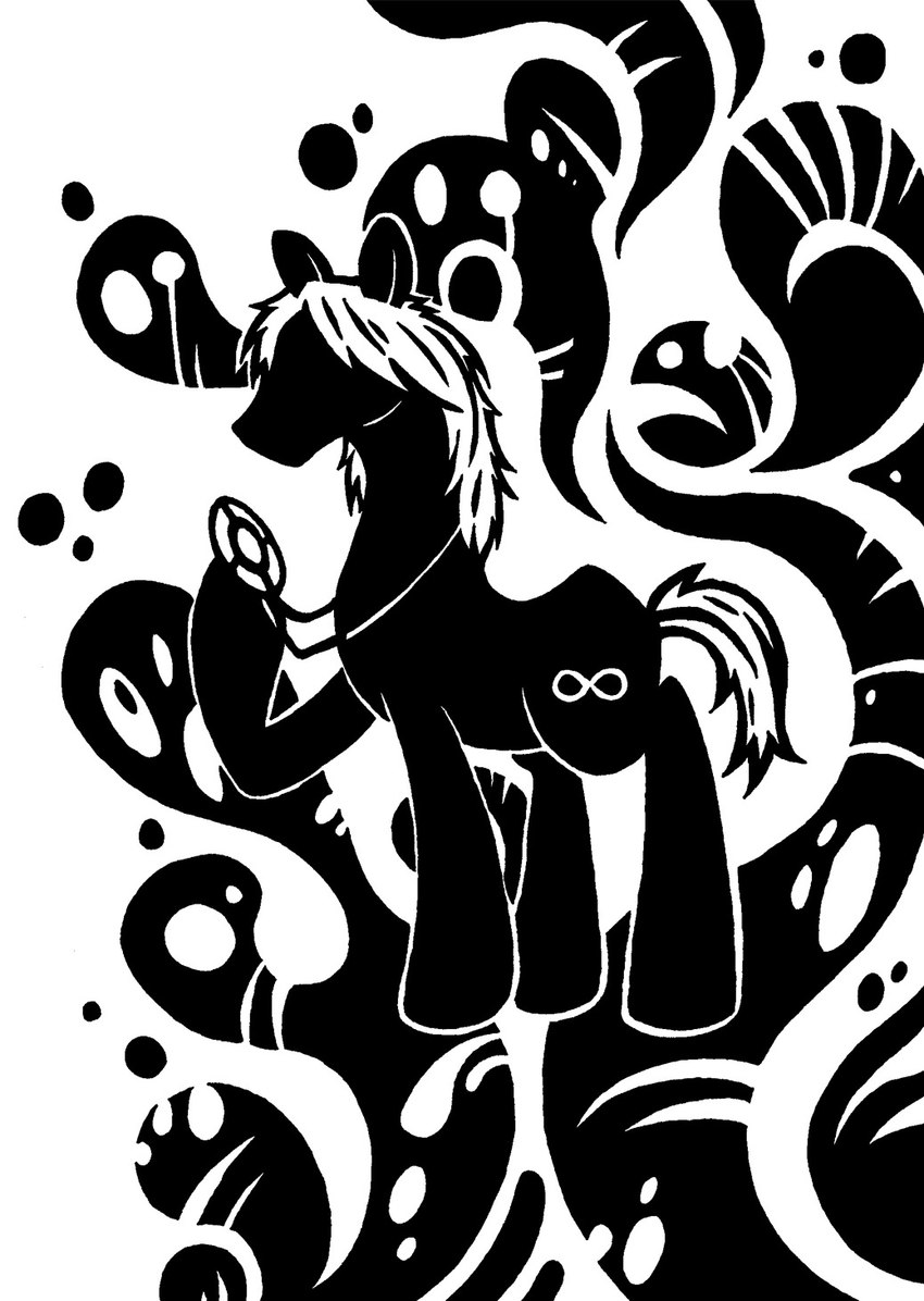 bodily_fluids crying cutie_mark feral fur hair hooves infinity_symbol jewelry male mane naturally_censored neckwear_only nude nude_male pendant ponification quadruped raised_hoof side_view silhouette simple_background solo standing symbol tail tears unguligrade white_background sunnyclockwork hasbro my_little_pony scp_foundation dr._jack_bright scp-963 earth_pony equid equine horse mammal pony spirit 2014 black_and_white digital_drawing_(artwork) digital_media_(artwork) full-length_portrait hi_res monochrome portrait