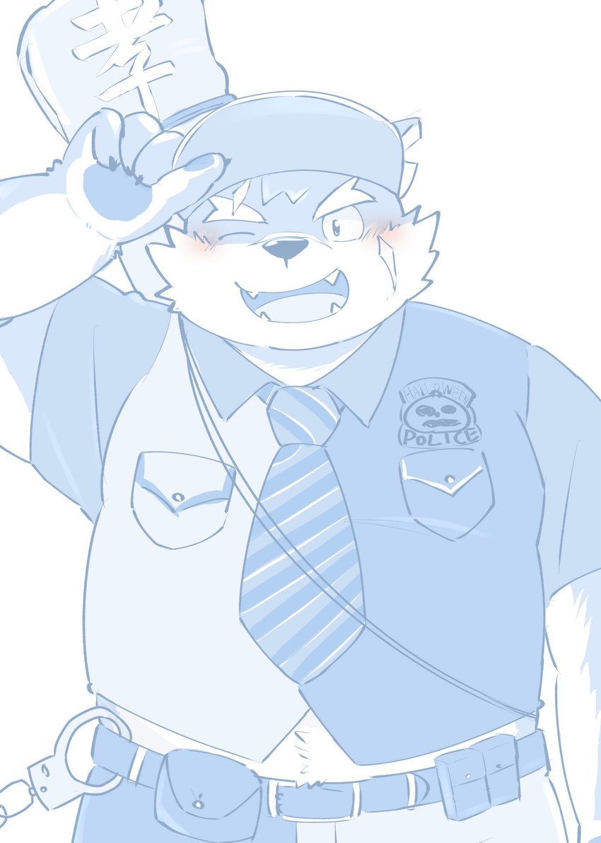 anthro blush clothing eyebrows hat headgear headwear male necktie one_eye_closed police police_uniform scar slightly_chubby solo thick_eyebrows tipping_hat uniform wink zuboboz lifewonders tokyo_afterschool_summoners moritaka_(tas) canid canine canis domestic_dog mammal absurd_res hi_res sketch