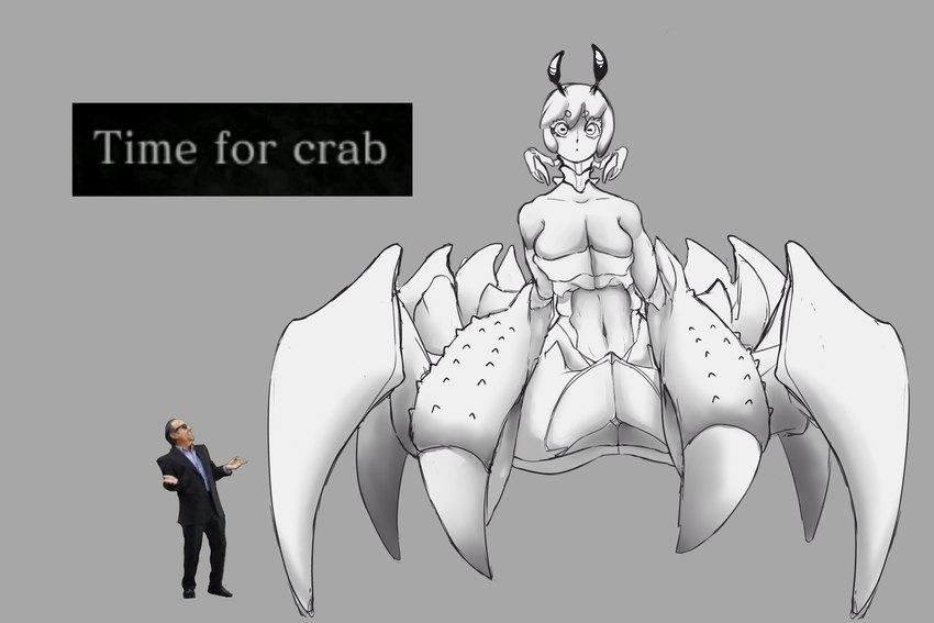 antennae_(anatomy) big_breasts breasts cleavage clothed clothing duo eyelashes female front_view grey_background hair horizontal_pupils larger_female male navel pincers pupils short_hair simple_background size_difference text dddoodles ntch animal_humanoid arthropod arthropod_humanoid arthropod_taur crab crab_humanoid crab_taur crustacean crustacean_humanoid crustacean_taur decapoda human humanoid malacostracan mammal marine marine_humanoid marine_taur taur 3:2 hi_res