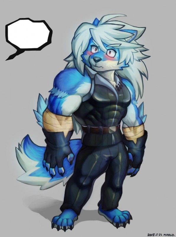 anthro belt biceps clothed clothing fingerless_gloves fur gloves hair handwear male muscular muscular_anthro muscular_male solo wolfmalro cheong_hwan canid canine canis mammal wolf 2018 digital_media_(artwork)