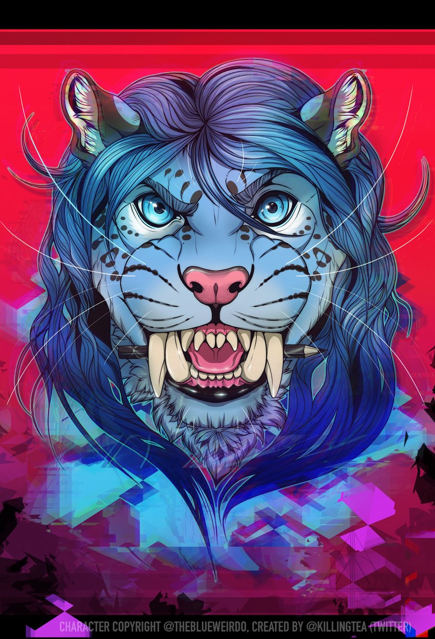 anthro blue_body blue_eyes blue_fur fur glitch hair long_hair looking_at_viewer male open_mouth simple_background smile solo teeth killingtea blue_panther_(character) felid feline felis leopard mammal pantherine hi_res