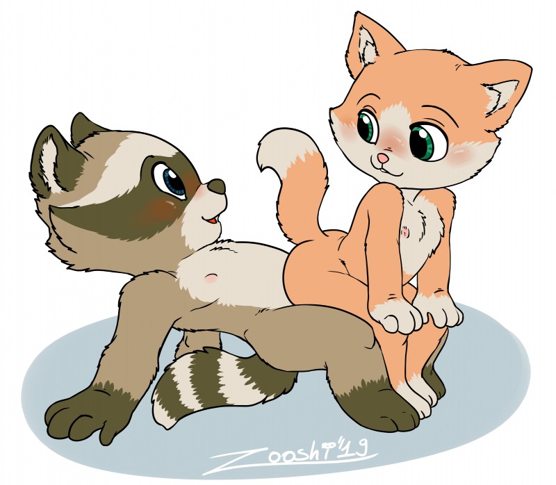 anthro duo male male/male russian sex young young_anthro zooshi ennie_and_yoyki ennie yoyki domestic_cat felid feline felis mammal procyonid raccoon absurd_res hi_res