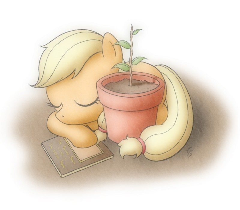 blonde_hair book eyes_closed female feral fur hair orange_body orange_fur plant simple_background sleeping solo tail tree wood young young_feral jdan-s friendship_is_magic hasbro my_little_pony applejack_(mlp) bloomberg_(mlp) earth_pony equid equine horse mammal pony