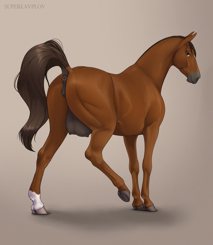 anatomically_correct anatomically_correct_anus anatomically_correct_genitalia anatomically_correct_pussy animal_genitalia animal_pussy anus big_teats black_anus black_mane black_pussy black_tail black_teats brown_body butt dock_(anatomy) equine_anus equine_genitalia equine_pussy female feral genitals hooves looking_at_viewer mane nipples one_leg_up presenting presenting_anus presenting_hindquarters presenting_pussy puffy_anus pussy quadruped raised_leg raised_tail seductive simple_background smile solo tail tail_anus teats text udders unguligrade superlavplov equid equine horse mammal 2022 absurd_res digital_drawing_(artwork) digital_media_(artwork) english_text hi_res