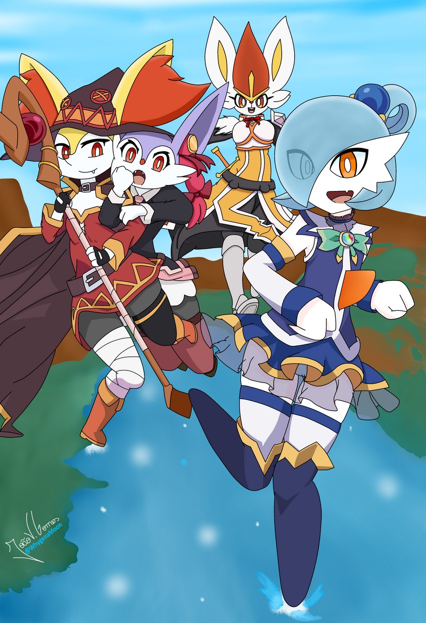 anthro female feral group whygenamoon konosuba:_god's_blessing_on_this_wonderful_world! nintendo pokemon aqua_(konosuba) darkness_(konosuba) megumin_(konosuba) yunyun_(konosuba) braixen cinderace gardevoir generation_3_pokemon generation_6_pokemon generation_8_pokemon pokemon_(species) shiny_pokemon absurd_res hi_res