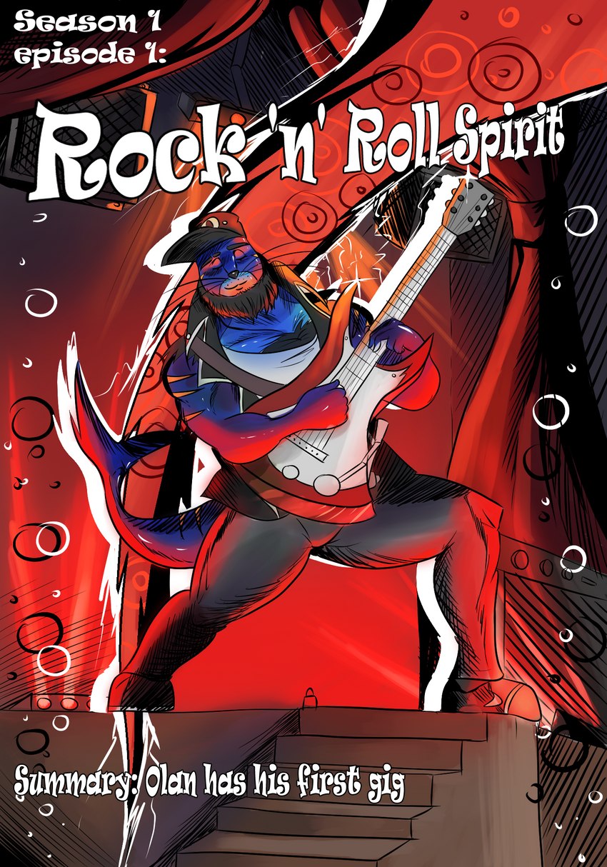 anthro book electric_guitar guitar male music musical_instrument olan_pagnus plucked_string_instrument rock_(genre) solo string_instrument text hunkinkalv humanoid mammal marine pinniped seal comic cover english_text hi_res story