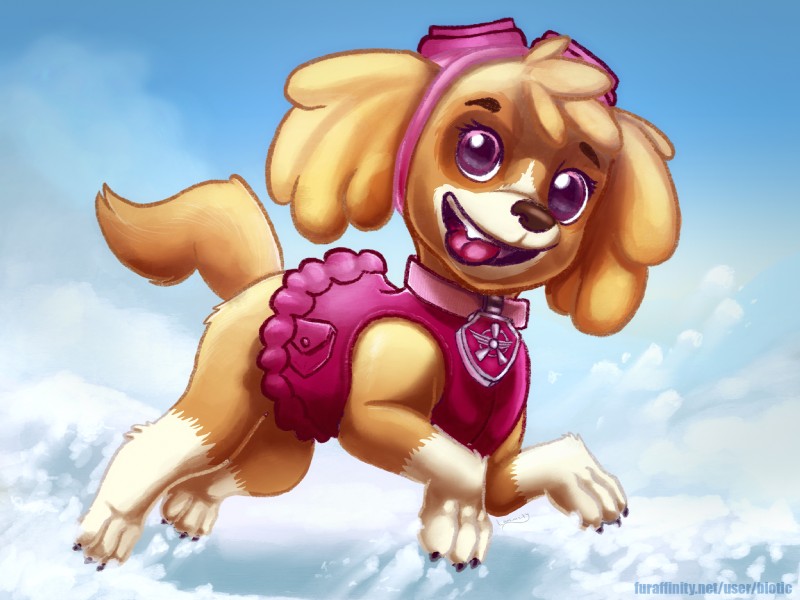 black_nose brown_body brown_fur claws clothed clothing collar eyelashes eyewear female feral fur goggles looking_at_viewer outside paws pink_eyes sky snow solo tan_body tan_fur tongue tongue_out young young_feral biotic_(artist) paw_patrol skye_(paw_patrol) canid canine canis cockapoo domestic_dog mammal mixed_breed 2019 4:3 hi_res