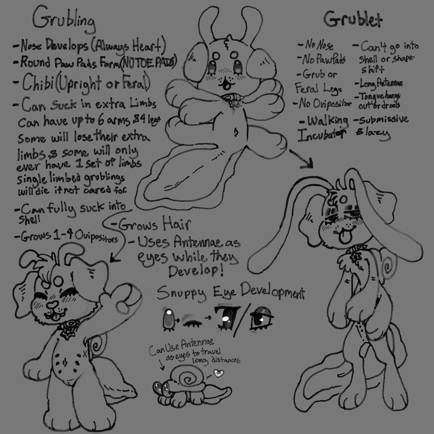 :3 anthro arrow_sign blush blush_lines collar collar_only cute_fangs eyelashes fangs nipples nude pawpads paws semi-anthro shell smile teeth text young puppydirt gastropod mollusk snail snuppy 1:1 english_text hi_res monochrome sketch