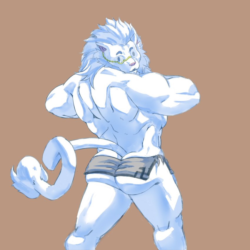 anthro back_muscles bent_tail butt clothed clothing fur looking_at_viewer looking_back looking_back_at_viewer male mane muscular muscular_anthro muscular_arms muscular_male rear_view solo standing swastika three-quarter_view topless topless_anthro topless_male towel white_body white_fur shiningcaliber lifewonders tokyo_afterschool_summoners snow_(tas) felid lion mammal pantherine 1:1 hi_res portrait three-quarter_portrait