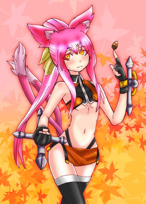 amber_eyes blush breasts clothed clothing female fur gloves hair handwear legwear looking_at_viewer navel pink_hair pink_tail small_breasts solo standing tail thigh_highs white_body white_fur otminmin arc_system_works blazblue kokonoe_mercury animal_humanoid cat_humanoid felid felid_humanoid feline feline_humanoid humanoid mammal mammal_humanoid 2014 hi_res