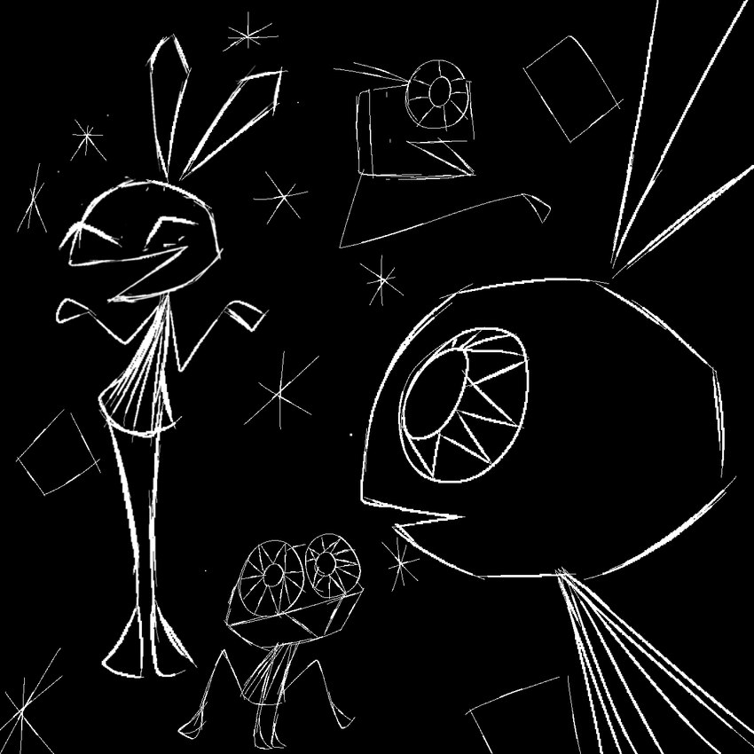 alternate_species anthro black_background clothed clothing dress eyes_closed female happy long_ears looking_at_viewer on_model open_mouth simple_background solo standing stick_arms stick_calves stick_legs stick_limbs stick_thighs tail thigh_gap thin_calves thin_legs thin_thighs mrrabbit_arts vib-ribbon vibri amphibian frog lagomorph leporid mammal rabbit worm 1:1 black_and_white digital_media_(artwork) hi_res monochrome