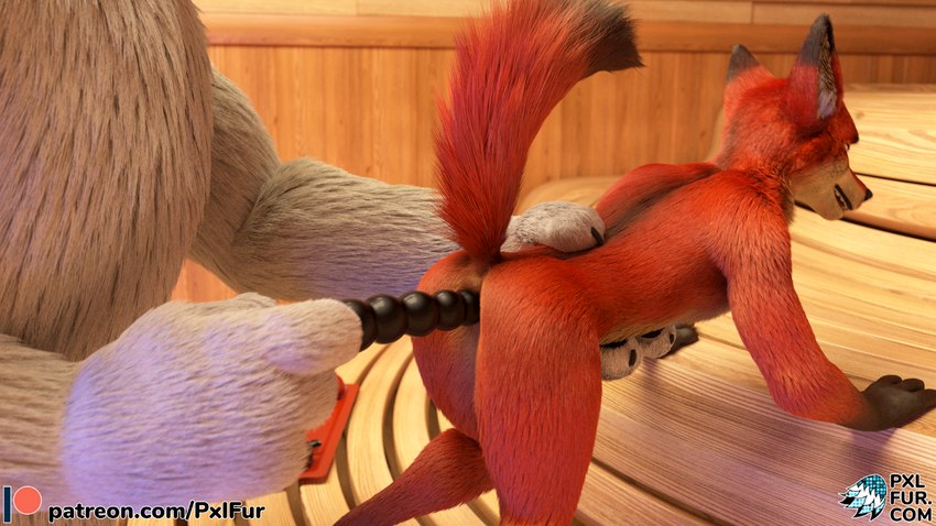 anal anthro big_dom_small_sub dildo dominant duo male male/male raised_tail sex_toy size_difference tail text toy conditional_dnp pxlfur bear canid canine fox mammal polar_bear ursine 16:9 3d_(artwork) digital_media_(artwork) hi_res url widescreen