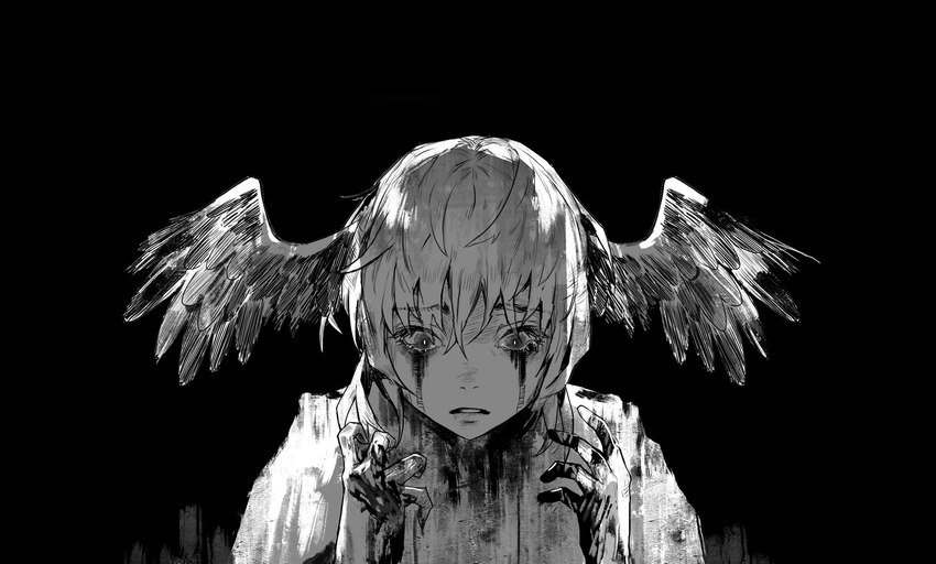 black_background bodily_fluids crying darkness depression feather_ear feathered_wings feathers female looking_down simple_background solo tears wings shura_(artist) final_fantasy final_fantasy_xiv square_enix meteion_(final_fantasy_xiv) animal_humanoid avian avian_humanoid bird_humanoid human humanoid mammal 2023 absurd_res digital_media_(artwork) digital_painting_(artwork) hi_res monochrome