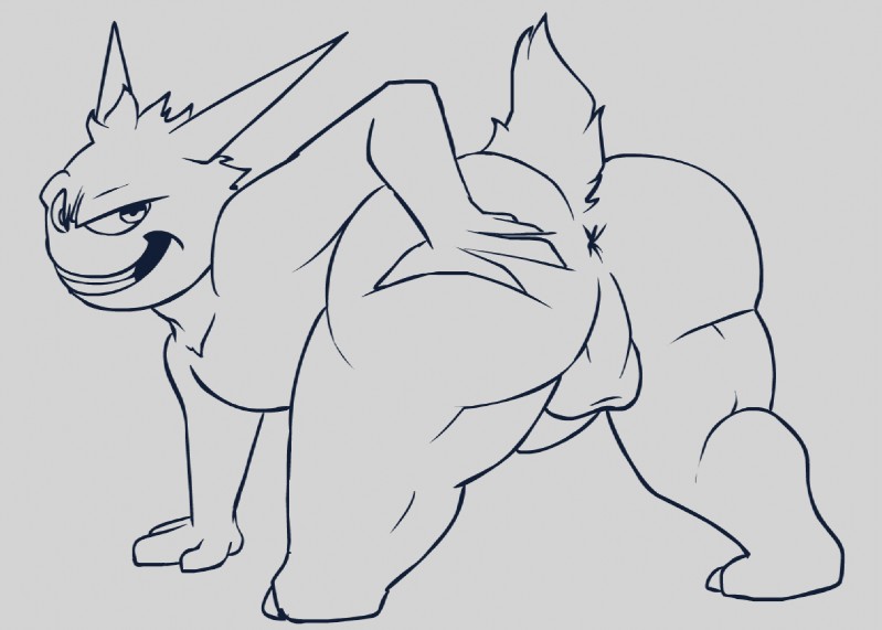 anthro anthrofied anus ass_up balls bent_over big_butt butt erection genitals male penis pokemorph presenting presenting_hindquarters solo mukihyena nintendo pokemon generation_1_pokemon gengar pokemon_(species)