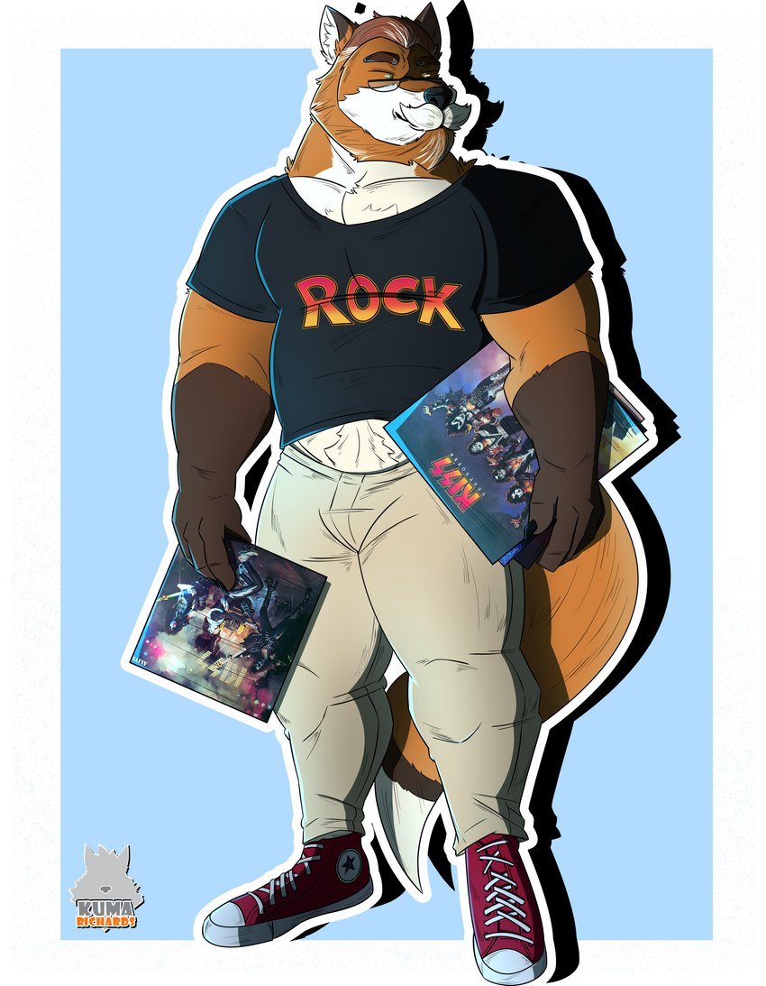 all_star anthro belly male music references rocker slightly_chubby solo song kuma_richards canid canine fox mammal absurd_res hi_res