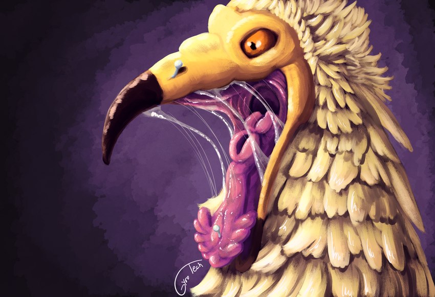 ambiguous_gender barbed_tongue beak bodily_fluids facial_piercing feathers mouth_shot nose_piercing open_mouth orange_eyes piercing saliva solo tan_body tan_feathers tongue tongue_piercing gyrotech enigma_(fishyboner) accipitrid accipitriform avian bird egyptian_vulture old_world_vulture vulture hi_res