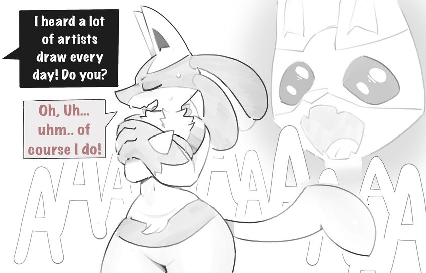 ambiguous_gender anthro bodily_fluids dialogue internal_screaming nervous simple_background solo sweat text white_background 3lues crying_cat nintendo pokemon generation_4_pokemon lucario pokemon_(species) absurd_res comic english_text hi_res meme sketch