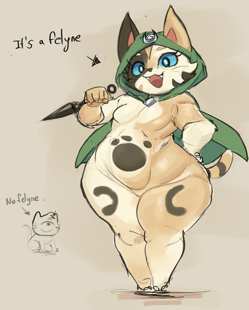 anthro biped blue_eyes bottomless breasts clothed clothing featureless_breasts female hood open_mouth open_smile smile solo gikowinko capcom monster_hunter felid felyne lynian mammal palico hi_res