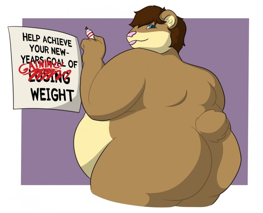 anthro bent_arm big_butt blue_eyes brown_body brown_fur brown_hair brown_tail butt fur hair holding_marker holidays male male_anthro marker multicolored_body multicolored_fur nude_anthro nude_male obese obese_anthro obese_male overweight overweight_anthro overweight_male pink_nose pink_tongue rectangle short_hair sign simple_background solo tail tan_body tan_fur tan_inner_ear teasing teasing_viewer text three-quarter_view tongue tongue_out two_tone_body two_tone_fur theannoyingnpc new_year monty_(montyfatbear) bear mammal 2020 colored digital_drawing_(artwork) digital_media_(artwork) english_description english_text half-length_portrait portrait shaded simple_shading