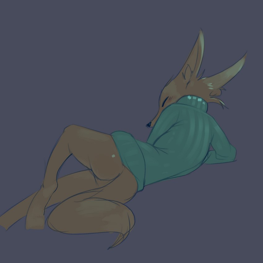 anthro bottomless clothed clothing eyes_closed female monotone_background solo sweater topwear turtleneck ciwi disney pack_street zootopia charlie_(weaver) canid canine fox mammal 1:1 hi_res